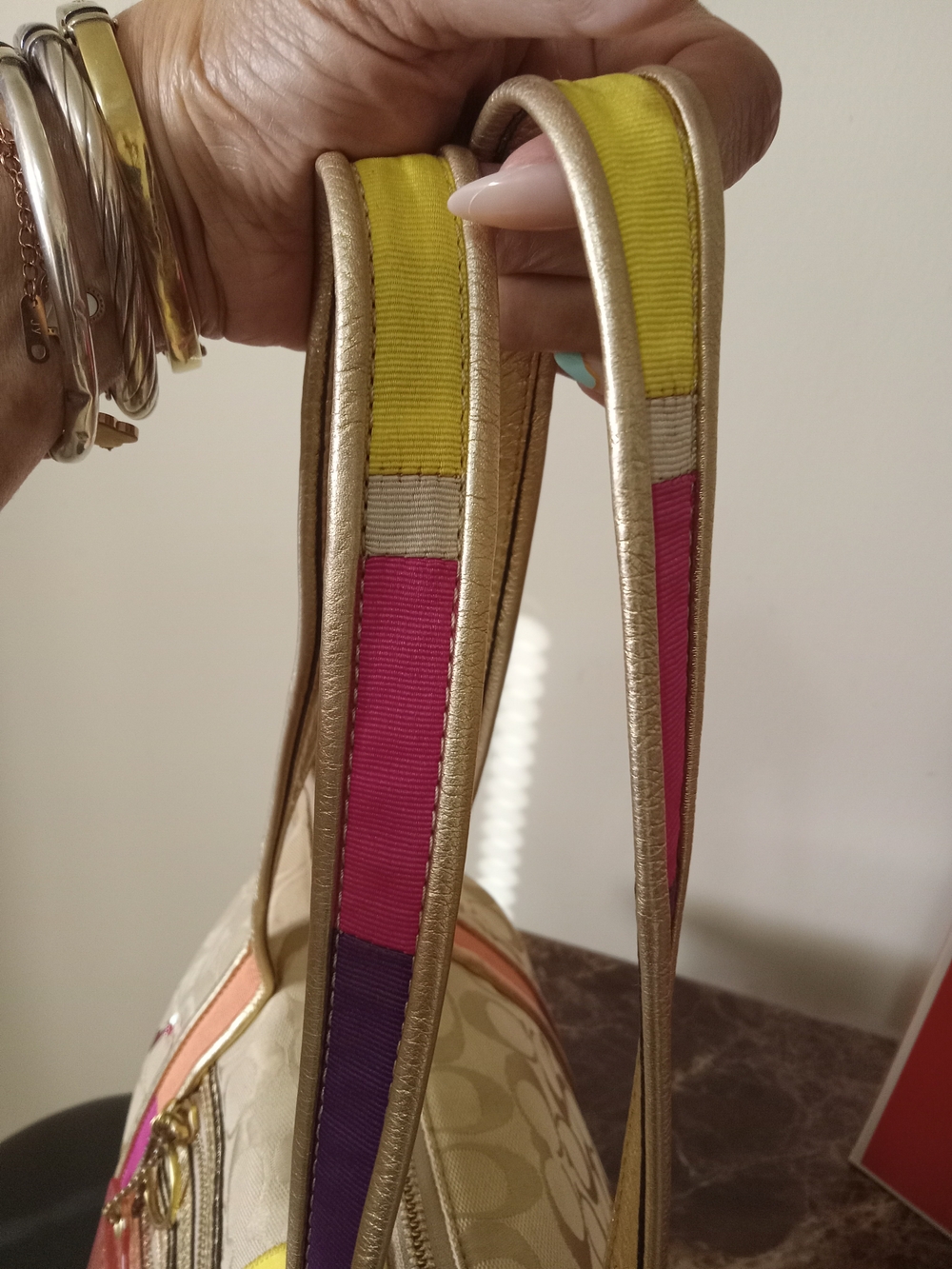 Coach Yellow/Gold Leather-Trim Tote Interior - Picture 8 of 15